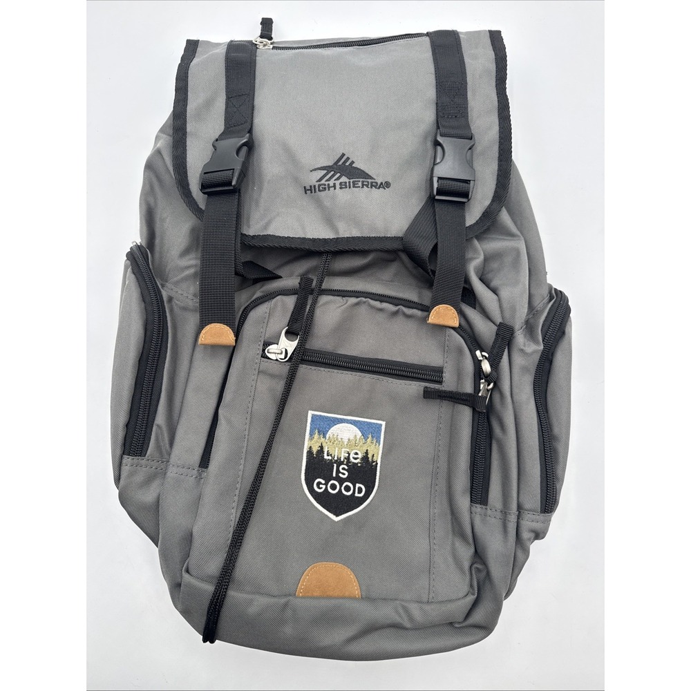 High Sierra Life is Good Laptop Backpack Gray Pockets Hiking Camping Prepping